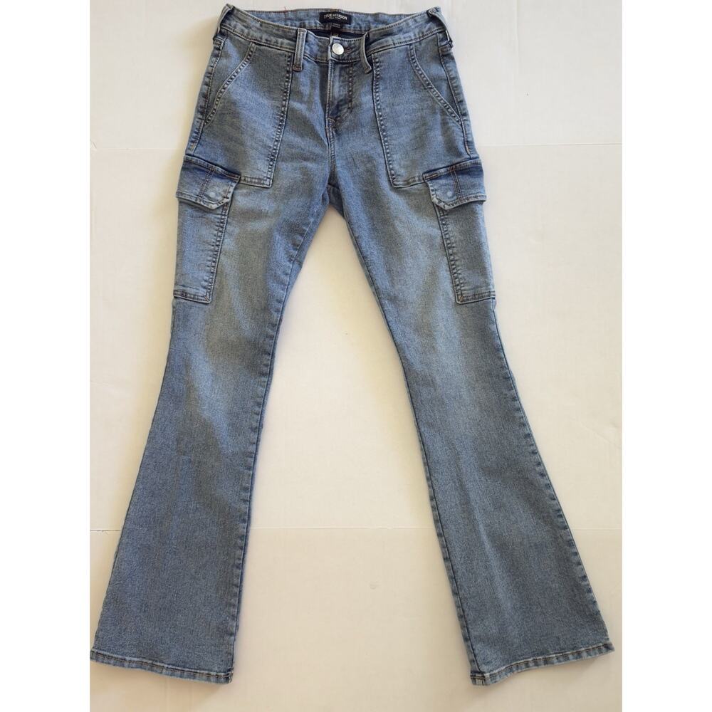 True Religion Denim Jeans Women's Size 28 Bootcut Cargo Mid-Rise Stretch 600249